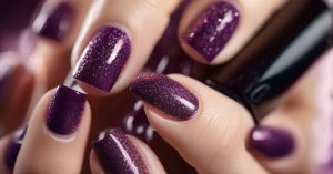 Paznokcie śliwkowe z brokatem – idealny manicure na jesień!